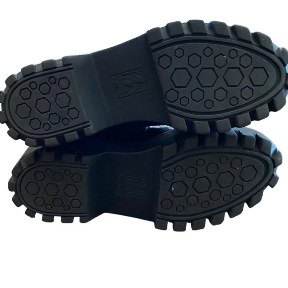 Zara TRF Platform Black Lace Up Combat Boots Lug Sole Croc Embossed US 6 EU 36 - Picture 8 of 10